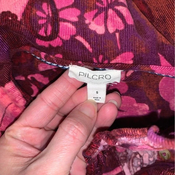 Pilcro corduroy button down Peter Pan collar short sleeve Keira pink dress S - Picture 10 of 11